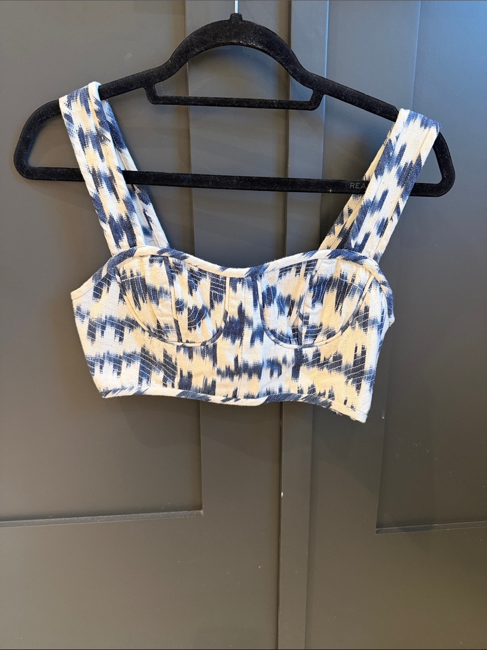 Ulla Johnson Blue and White Ikat Crop Bustier Top